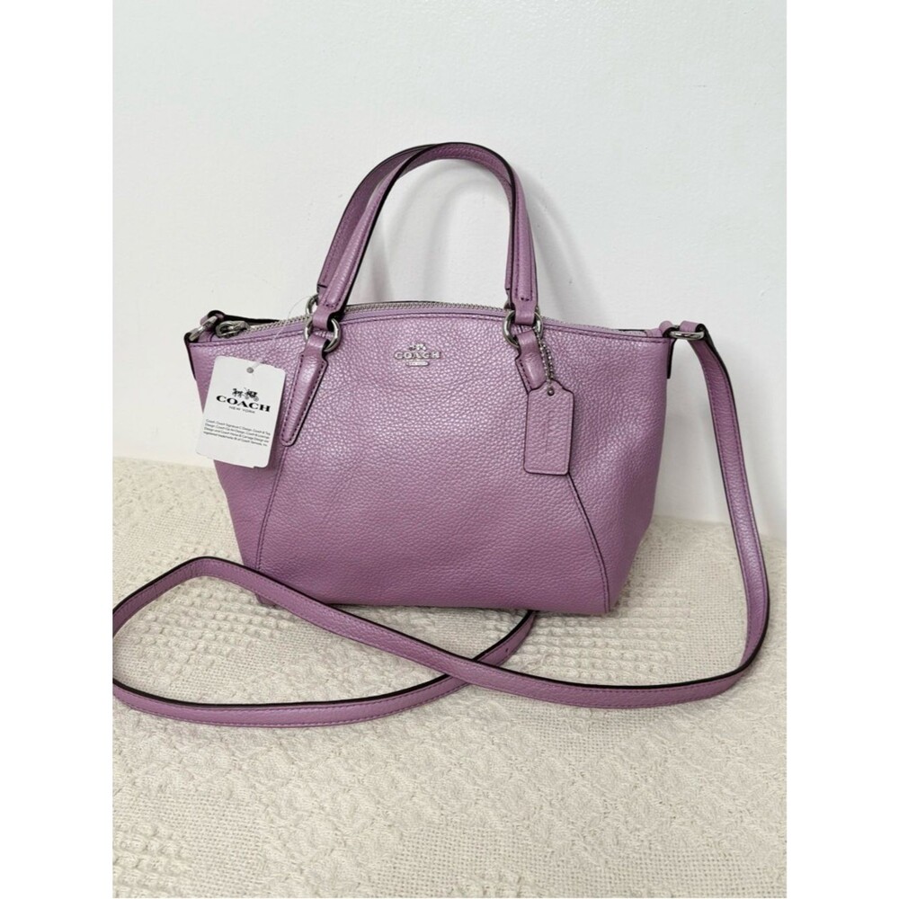 Coach Mini Kelsey Satchel F22316 Metallic Lilac Pebble Leather Crossbody Bag
